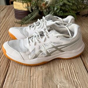 Asics White and Gray Sneakers with Orange Soles